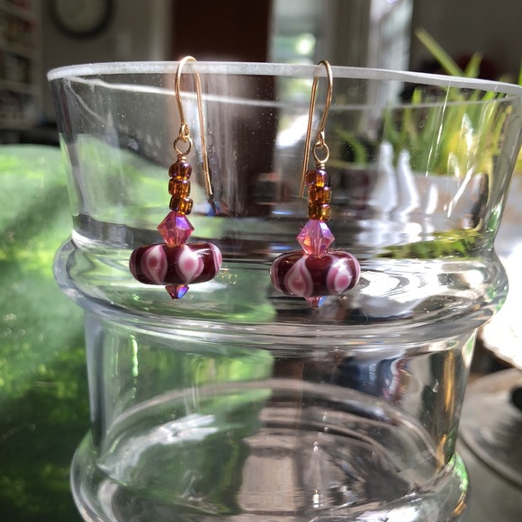 Swarovski and Las Vegas lamp work beaded earrings - Picture 2 of 8